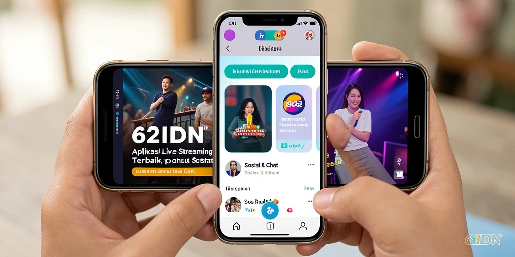 Antarmuka aplikasi 62IDN saat Live Streaming dengan fitur interaktif.