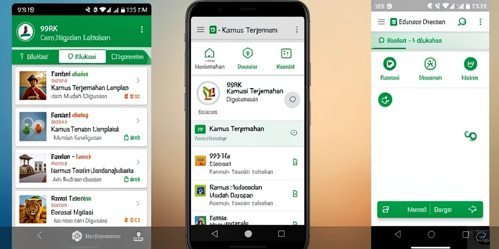 Antarmuka aplikasi 99RK dengan fungsi Kamus Terjemahan yang intuitif.