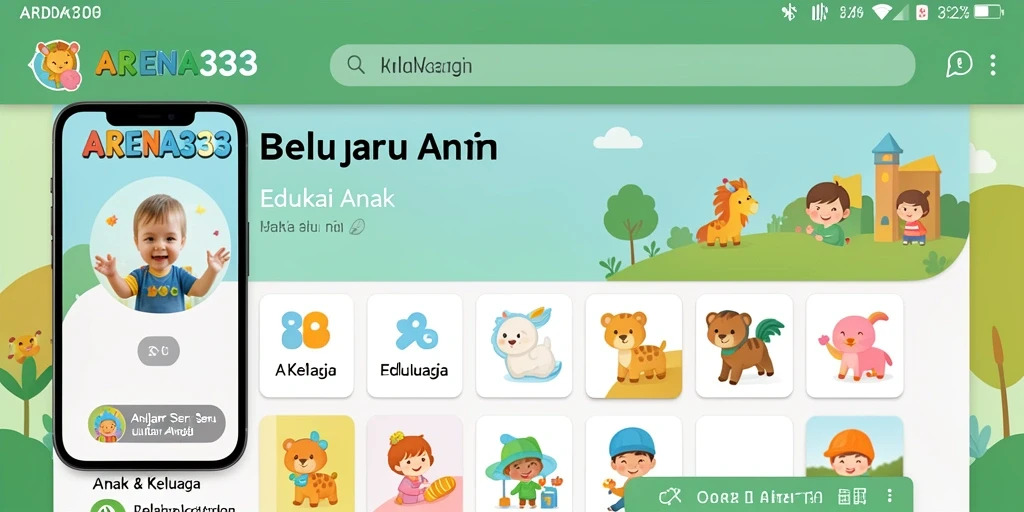 Antarmuka aplikasi ARENA333 yang menarik dan interaktif untuk anak.