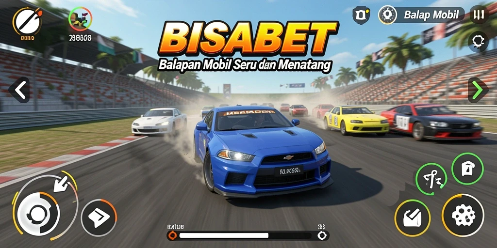 Screenshot utama BISABET dengan tampilan lintasan balap yang menantang.