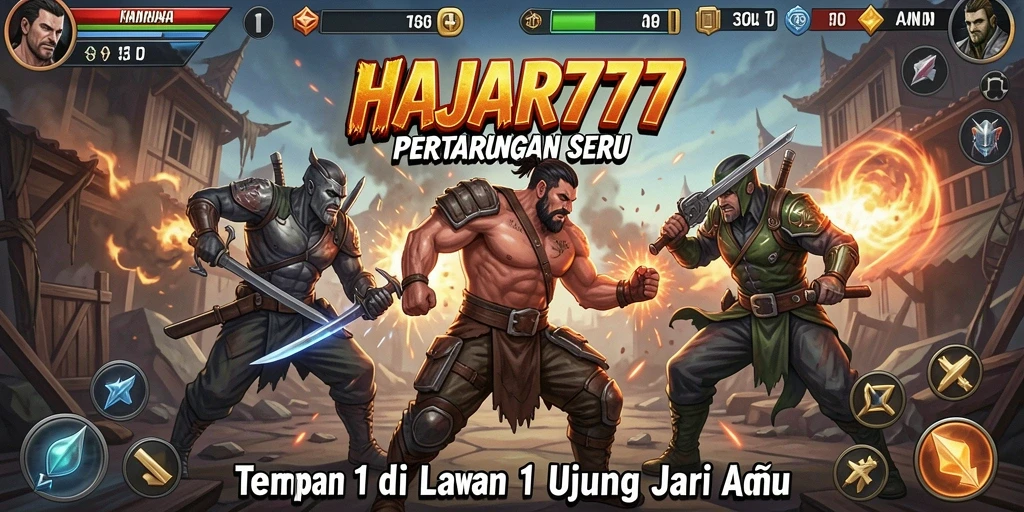 Antarmuka HAJAR777 menampilkan pertarungan seru 1 lawan 1.