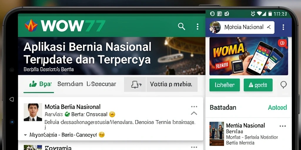 Tampilan antarmuka aplikasi WOW77 dengan berita nasional terbaru.